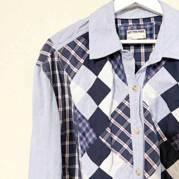 Free People We The Free Argyle Plaid Shirt Oversized Preppy Button size medium - Picture 8 of 9
